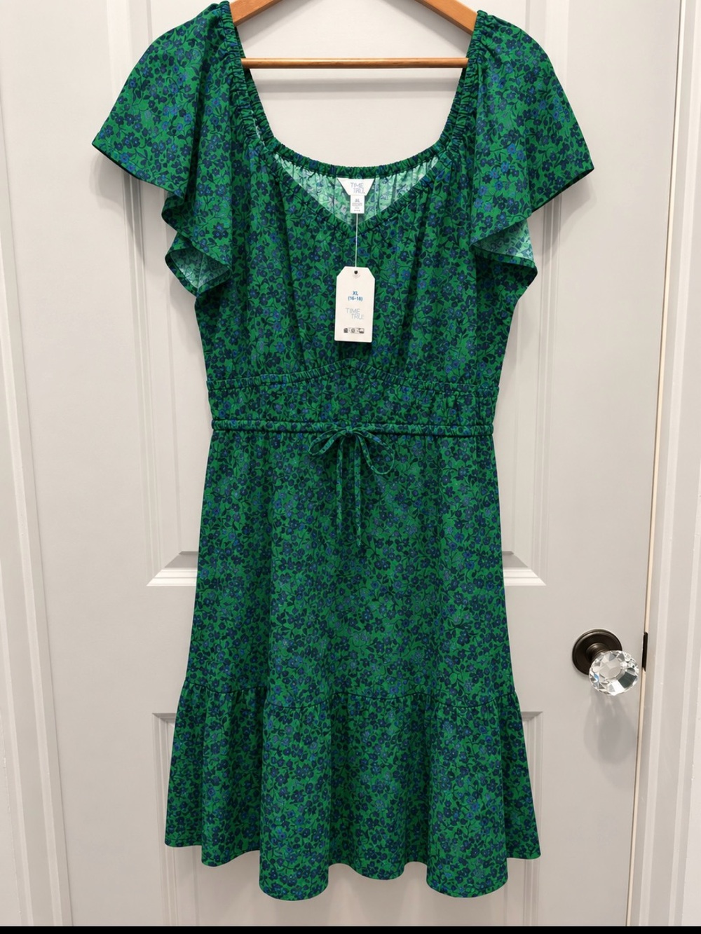 👗Time and Tru Green Floral Tie-Waist Midi Dress ** NEVER WORN **